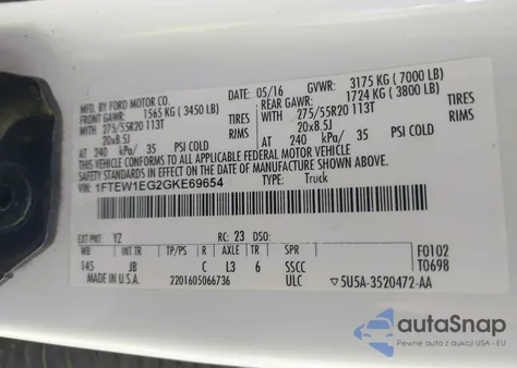 2016 Ford F150 Supercrew из США, поврежденный, VIN 1FTEW1EG2GKE69654